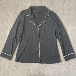 Cynthia Rowley Pajama Top Womens Medium Grey White Long Sleeve Soft Stretch